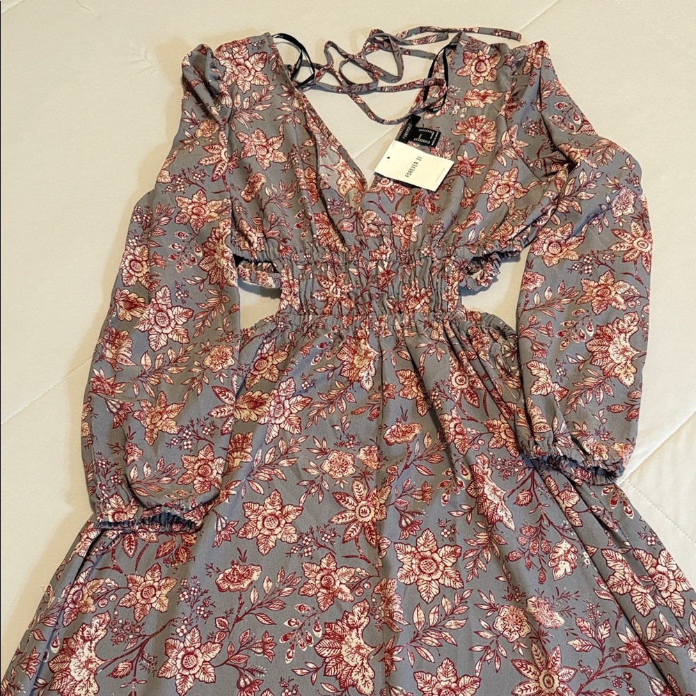 Forever 21 Gray and Red Floral Dress